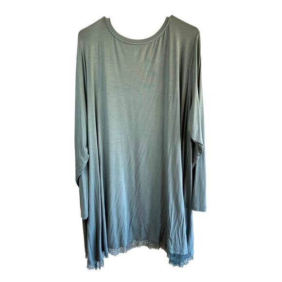 Logo Lori Goldstein Plus 3X Tunic Green Scoop Neck Lace Trim Short Sleeve - Picture 2 of 5